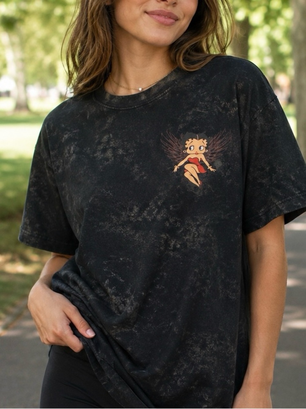 Black Mineral Wash Betty Boop Short Sleeve Tee